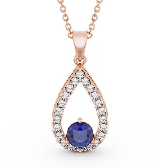 Drop Style Blue Sapphire and Diamond 1.49ct Pendant 18K Rose Gold PNT44GEM_RG_BS_THUMB1