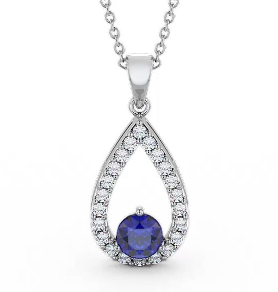 Drop Style Blue Sapphire and Diamond 1.49ct Pendant 9K White Gold PNT44GEM_WG_BS_THUMB1