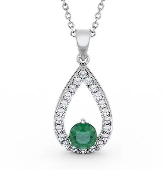 Drop Style Emerald and Diamond 1.24ct Pendant 18K White Gold PNT44GEM_WG_EM_THUMB1