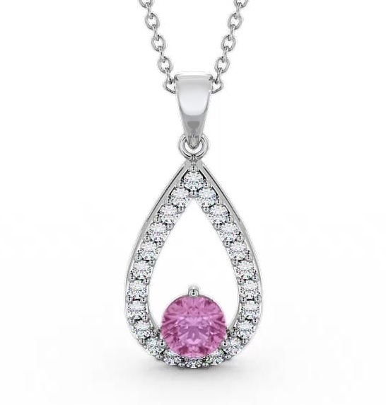 Drop Style Pink Sapphire and Diamond 1.49ct Pendant 18K White Gold PNT44GEM_WG_PS_THUMB1