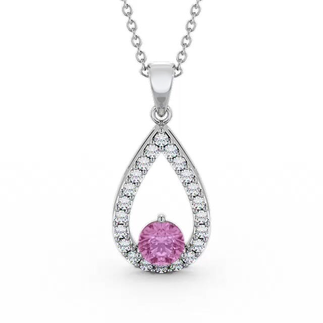 Drop Style Pink Sapphire and Diamond 1.49ct Pendant 18K White Gold - Kansas PNT44GEM_WG_PS_NECK