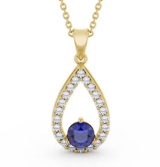 Drop Style Blue Sapphire and Diamond 1.49ct Pendant 9K Yellow Gold PNT44GEM_YG_BS_THUMB1
