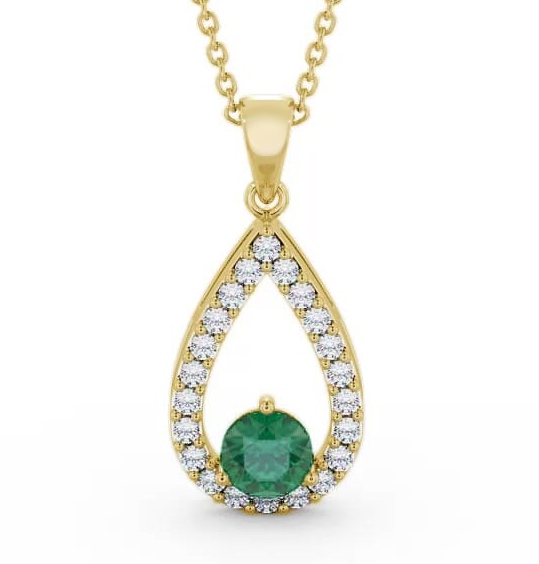 Drop Style Emerald and Diamond 1.24ct Pendant 18K Yellow Gold PNT44GEM_YG_EM_THUMB1