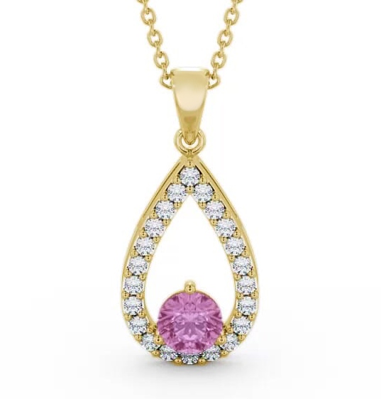 Drop Style Pink Sapphire and Diamond 1.49ct Pendant 9K Yellow Gold PNT44GEM_YG_PS_THUMB1