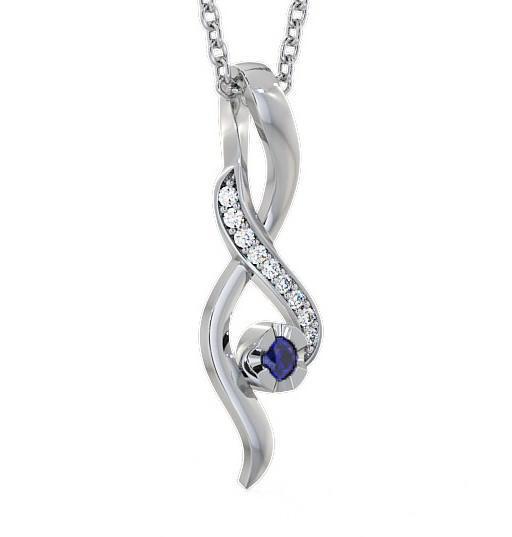 Drop Style Blue Sapphire and Diamond 0.14ct Pendant 9K White Gold PNT47GEM_WG_BS_THUMB1 