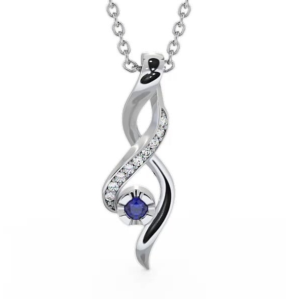 Drop Style Blue Sapphire and Diamond 0.14ct Pendant 9K White Gold PNT47GEM_WG_BS_THUMB2 