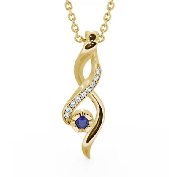 Drop Style Blue Sapphire and Diamond 0.14ct Pendant 18K Yellow Gold PNT47GEM_YG_BS_THUMB1