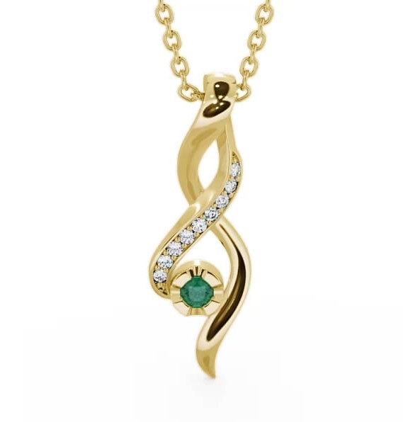 Drop Style Emerald and Diamond 0.12ct Pendant 18K Yellow Gold PNT47GEM_YG_EM_THUMB1