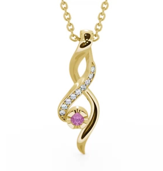 Drop Style Pink Sapphire and Diamond 0.14ct Pendant 9K Yellow Gold PNT47GEM_YG_PS_THUMB1