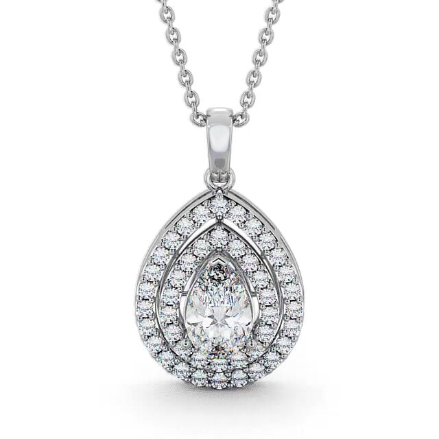 Halo Pear Diamond Pendant 18K White Gold - Marta PNT4_WG_NECK