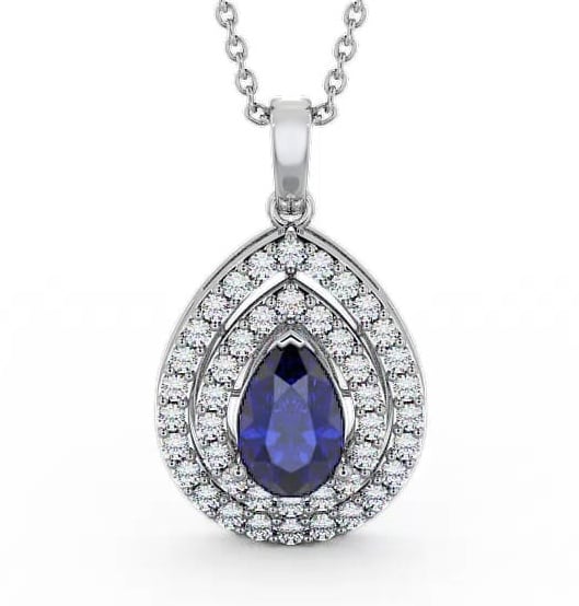 Halo Blue Sapphire and Diamond 1.44ct Pendant 18K White Gold PNT4GEM_WG_BS_THUMB1