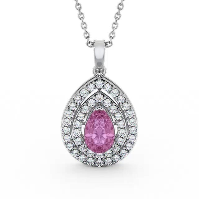 Halo Pink Sapphire and Diamond 1.44ct Pendant 18K White Gold - Harriet PNT4GEM_WG_PS_NECK