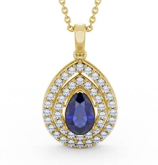 Halo Blue Sapphire and Diamond 1.44ct Pendant 18K Yellow Gold PNT4GEM_YG_BS_THUMB1