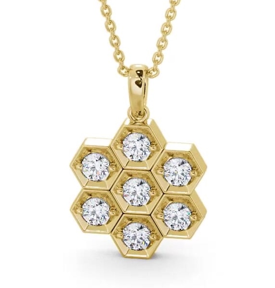 Drop Round Diamond Cluster Pendant 9K Yellow Gold PNT52_YG_THUMB1