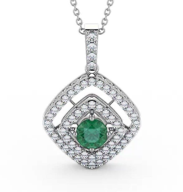 Cluster Emerald and Diamond 1.69ct Pendant 18K White Gold PNT53GEM_WG_EM_THUMB1