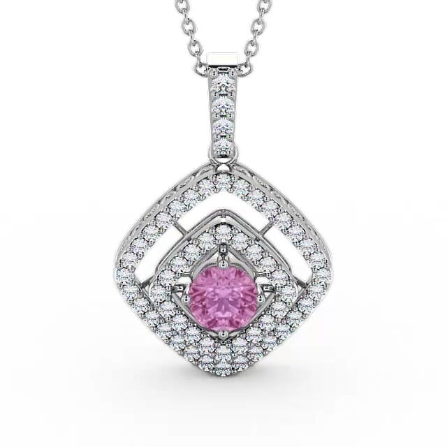 Cluster Pink Sapphire and Diamond 1.94ct Pendant 18K White Gold - Danyla PNT53GEM_WG_PS_NECK