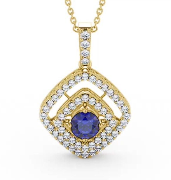 Cluster Blue Sapphire and Diamond 1.94ct Pendant 9K Yellow Gold PNT53GEM_YG_BS_THUMB1
