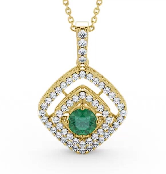 Cluster Emerald and Diamond 1.69ct Pendant 9K Yellow Gold PNT53GEM_YG_EM_THUMB1