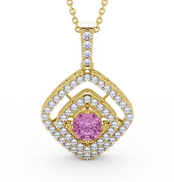 Cluster Pink Sapphire and Diamond 1.94ct Pendant 9K Yellow Gold PNT53GEM_YG_PS_THUMB1