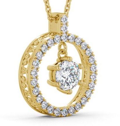 Circle Cluster with Round Hanging Diamond Pendant 18K Yellow Gold PNT5_YG_thumb1.jpg 