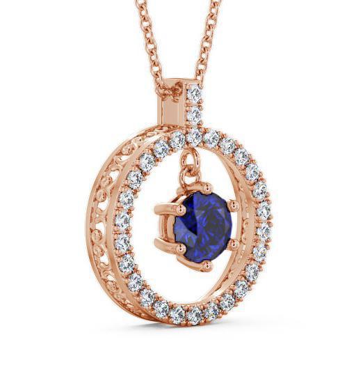 Circle Blue Sapphire and Diamond 1.56ct Pendant 18K Rose Gold PNT5GEM_RG_BS_THUMB1 