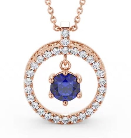 Circle Blue Sapphire and Diamond 1.56ct Pendant 18K Rose Gold PNT5GEM_RG_BS_THUMB2 