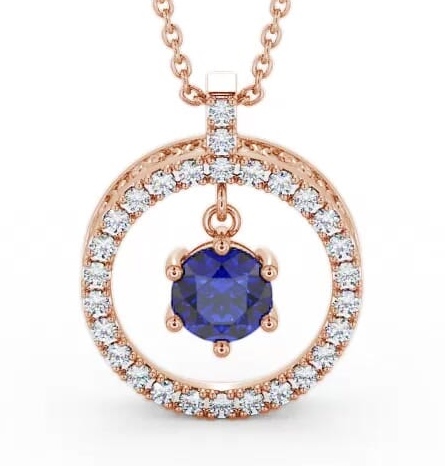 Circle Blue Sapphire and Diamond 1.56ct Pendant 18K Rose Gold PNT5GEM_RG_BS_THUMB1