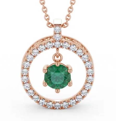 Circle Emerald and Diamond 1.36ct Pendant 18K Rose Gold PNT5GEM_RG_EM_THUMB1