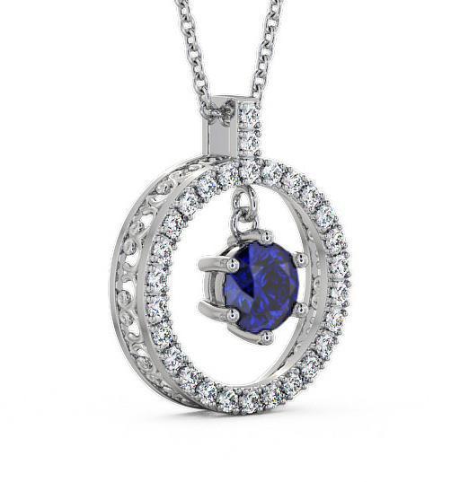Circle Blue Sapphire and Diamond 1.56ct Pendant 18K White Gold PNT5GEM_WG_BS_THUMB1 