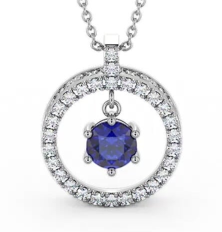 Circle Blue Sapphire and Diamond 1.56ct Pendant 18K White Gold PNT5GEM_WG_BS_THUMB1