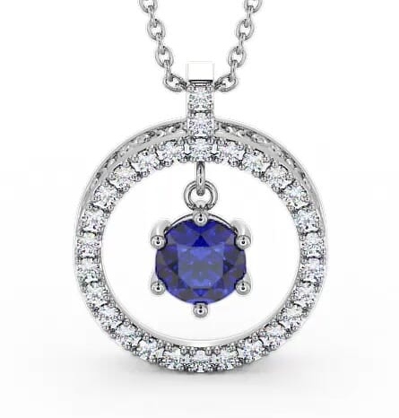 Circle Blue Sapphire and Diamond 1.56ct Pendant 9K White Gold PNT5GEM_WG_BS_THUMB2 