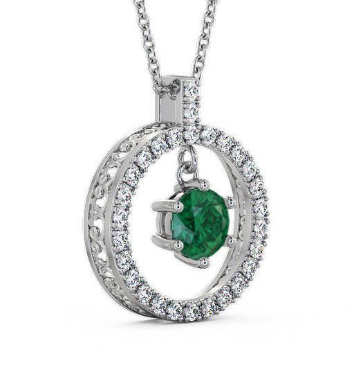 Circle Emerald and Diamond 1.36ct Pendant 18K White Gold PNT5GEM_WG_EM_THUMB1 