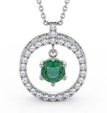 Circle Emerald and Diamond 1.36ct Pendant 18K White Gold PNT5GEM_WG_EM_THUMB2 