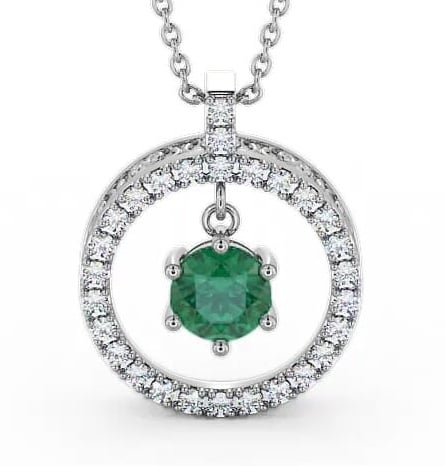 Circle Emerald and Diamond 1.36ct Pendant 18K White Gold PNT5GEM_WG_EM_THUMB1