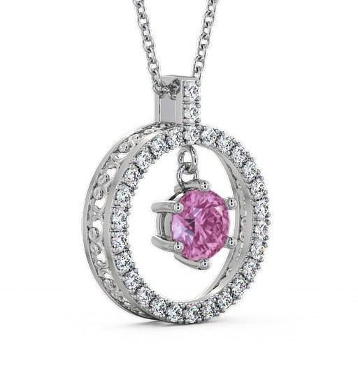 Circle Pink Sapphire and Diamond 1.56ct Pendant 18K White Gold PNT5GEM_WG_PS_THUMB1 