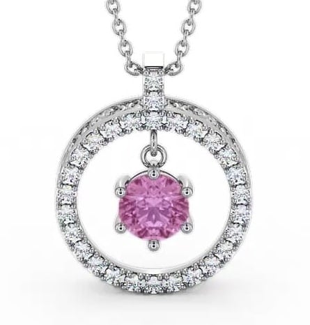 Circle Pink Sapphire and Diamond 1.56ct Pendant 18K White Gold PNT5GEM_WG_PS_THUMB1