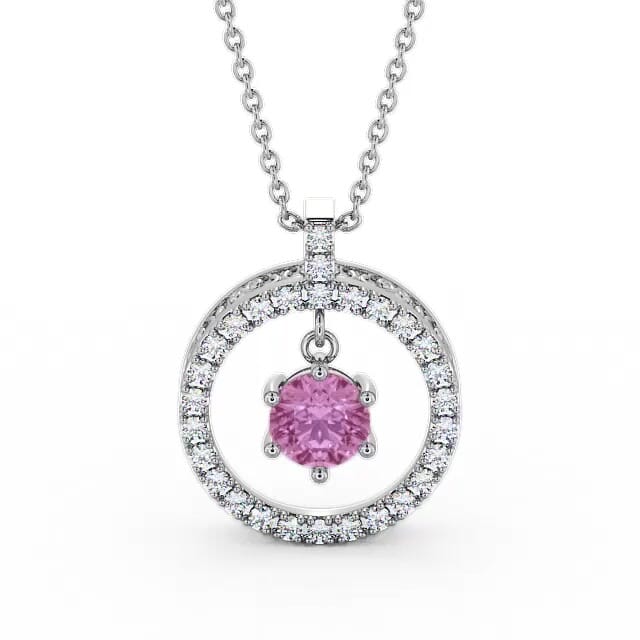 Circle Pink Sapphire and Diamond 1.56ct Pendant 18K White Gold - Lidia PNT5GEM_WG_PS_NECK