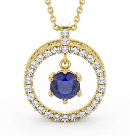Circle Blue Sapphire and Diamond 1.56ct Pendant 18K Yellow Gold PNT5GEM_YG_BS_THUMB1