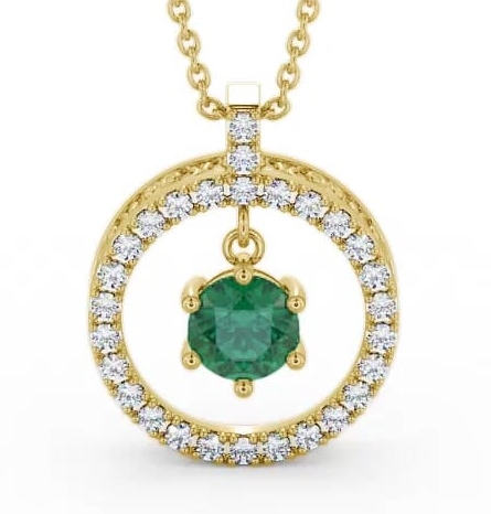 Circle Emerald and Diamond 1.36ct Pendant 18K Yellow Gold PNT5GEM_YG_EM_THUMB1