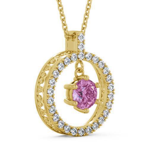 Circle Pink Sapphire and Diamond 1.56ct Pendant 18K Yellow Gold PNT5GEM_YG_PS_THUMB1 
