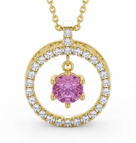 Circle Pink Sapphire and Diamond 1.56ct Pendant 9K Yellow Gold PNT5GEM_YG_PS_THUMB1