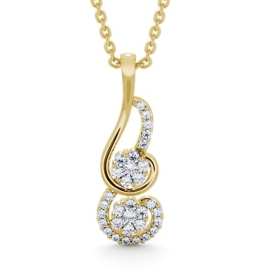 Drop Round Diamond 0.40ct Swirling Cluster Pendant 18K Yellow Gold PNT61_YG_THUMB1 
