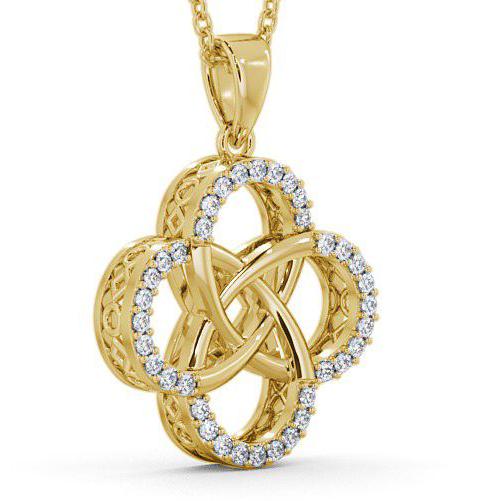 Cluster Round Diamond 0.30ct Clover Design Pendant 18K Yellow Gold PNT62_YG_THUMB1 