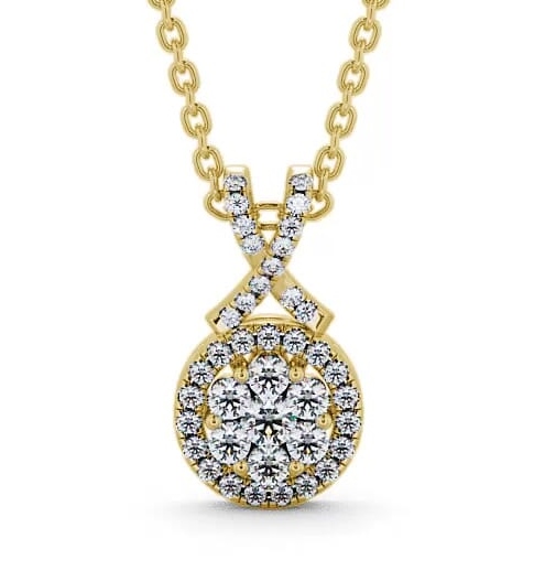 Cluster Round Diamond 0.42ct Crossover Bail Pendant 18K Yellow Gold PNT67_YG_THUMB1