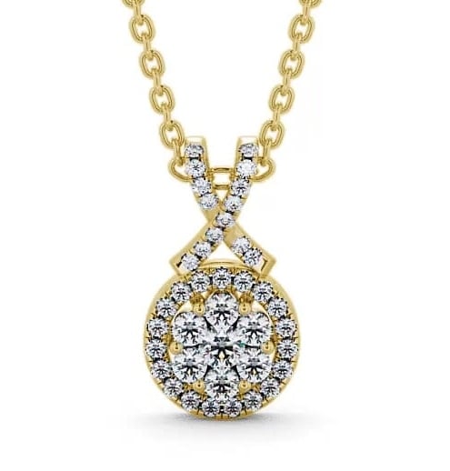 Cluster Round Diamond 0.42ct Crossover Bail Pendant 18K Yellow Gold PNT67_YG_THUMB2 