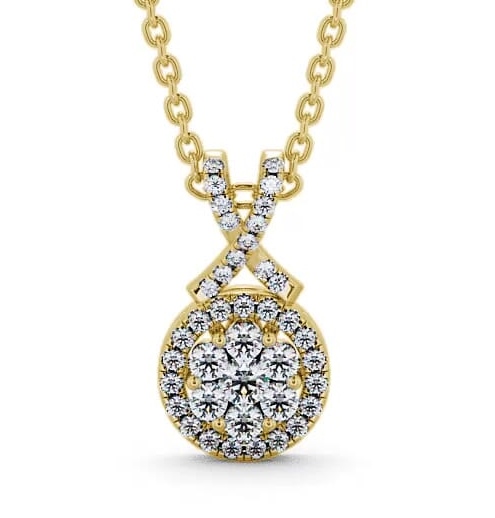 Cluster Round Diamond 0.42ct Crossover Bail Pendant 18K Yellow Gold PNT67_YG_THUMB2 