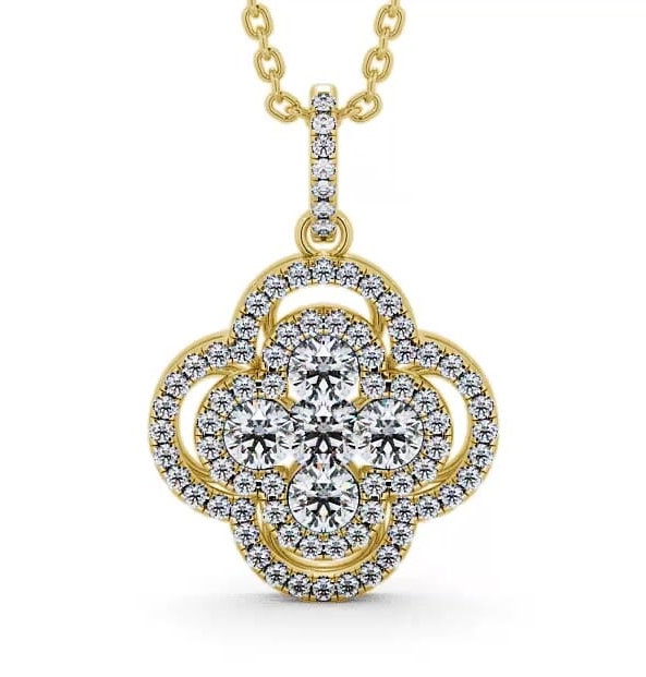 Cluster Round Diamond 0.48ct Clover Design Pendant 18K Yellow Gold PNT69_YG_THUMB2 