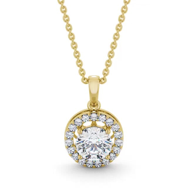 Halo Round Diamond Pendant 18K Yellow Gold - Ella PNT6_YG_NECK