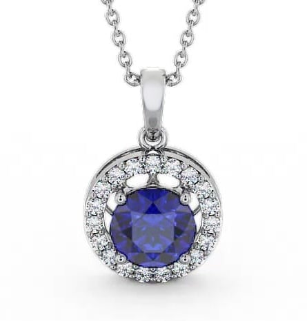 Halo Blue Sapphire and Diamond 1.43ct Pendant 18K White Gold PNT6GEM_WG_BS_THUMB1