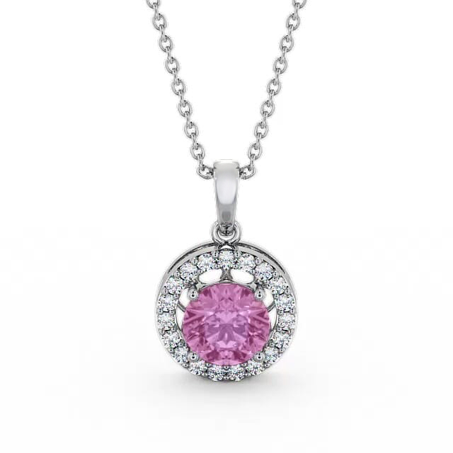 Halo Pink Sapphire and Diamond 1.43ct Pendant 18K White Gold - Natalie PNT6GEM_WG_PS_NECK